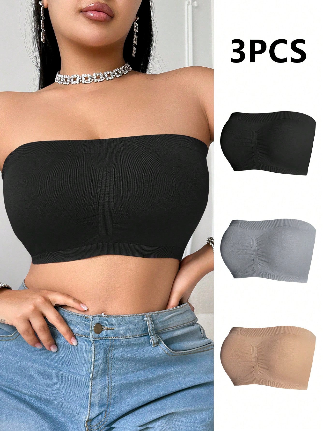 3-Pack Plus Size Seamless Wireless Bras | Elegant Bandeau Bras | Non-Padded Comfort Fit | Soft Stretch Everyday Lingerie