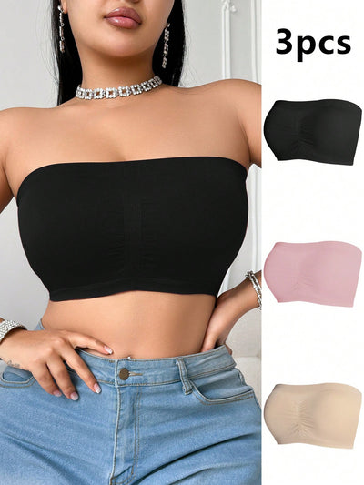 3-Pack Plus Size Seamless Wireless Bras | Elegant Bandeau Bras | Non-Padded Comfort Fit | Soft Stretch Everyday Lingerie