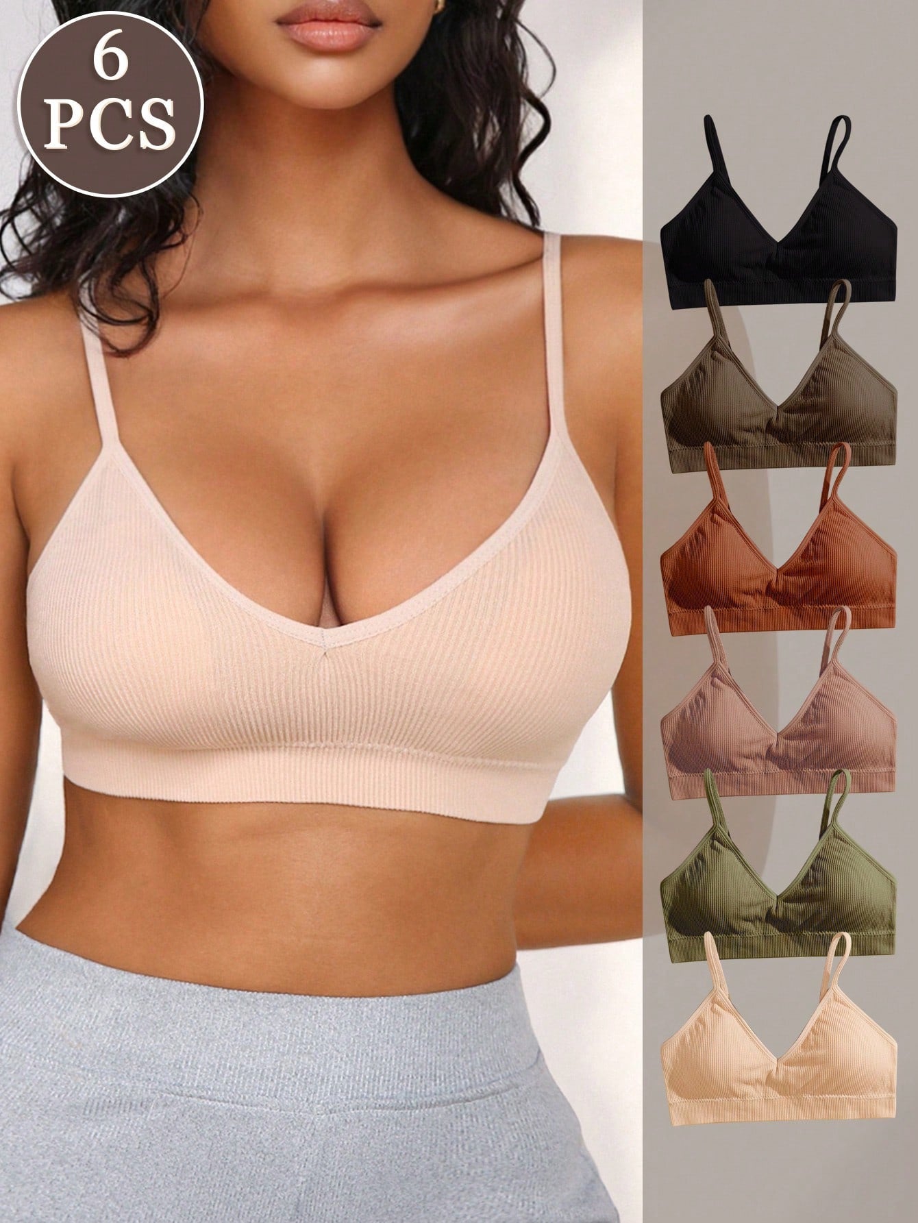 6-Piece Seamless Ribbed Wireless Bra Set | Casual Comfort Women's Bras