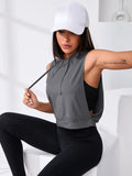 Trendy & Style-Focused  Athletic Cut Out Drawstring Crop Top Sweatshirt