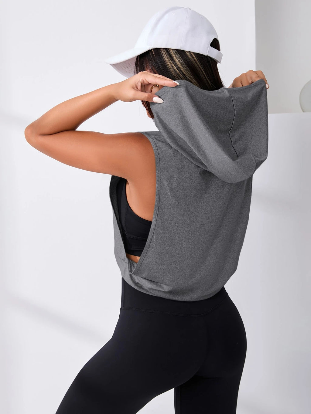 Trendy & Style-Focused  Athletic Cut Out Drawstring Crop Top Sweatshirt