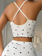 Heart Print Cami Lounge Top | Lettuce Trim & Bow Detail