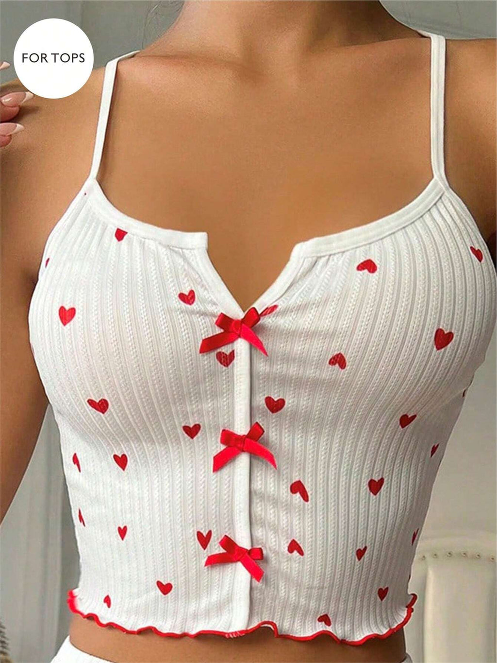 Heart Print Cami Lounge Top | Lettuce Trim & Bow Detail