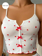 Heart Print Cami Lounge Top | Lettuce Trim & Bow Detail