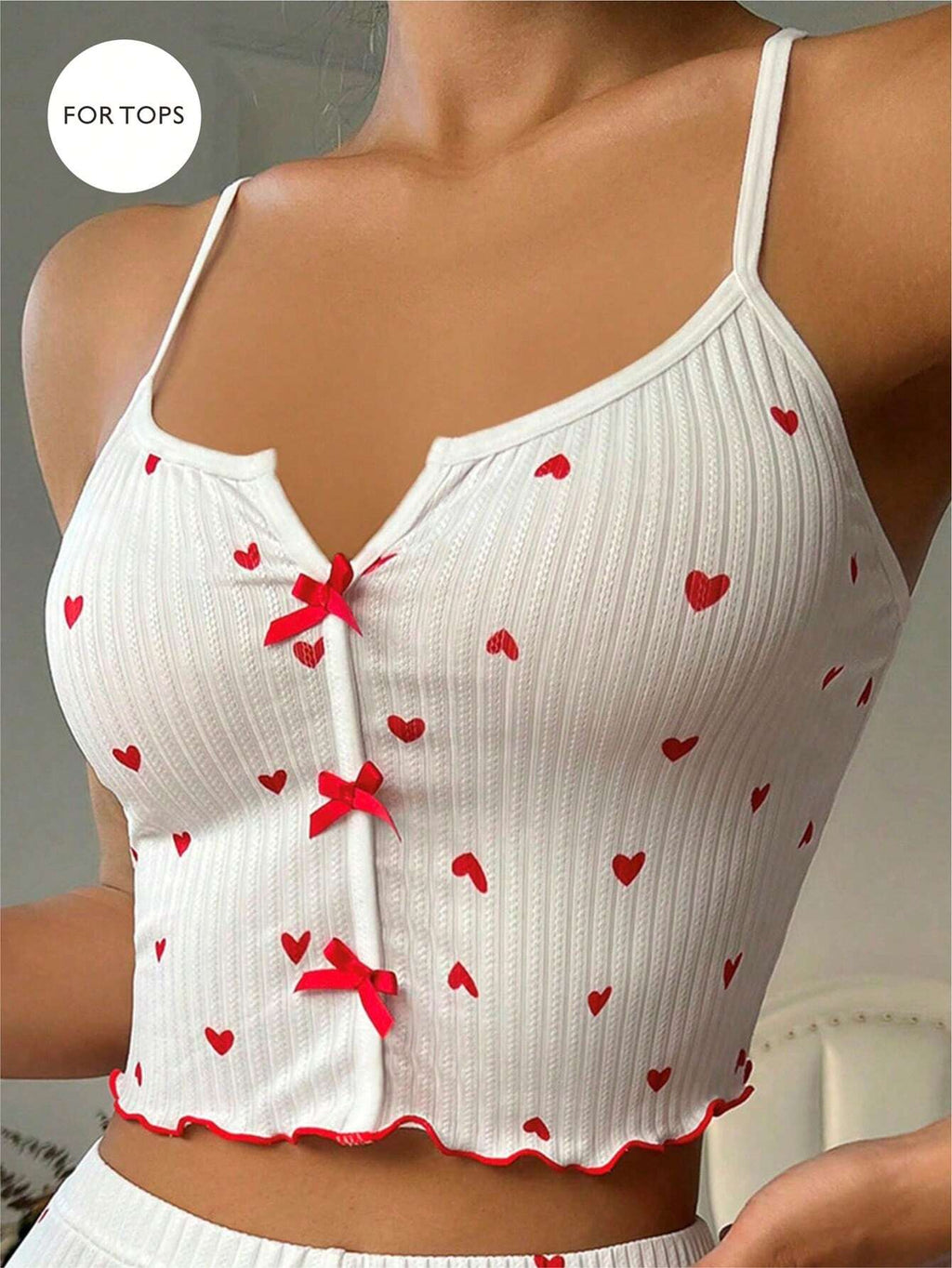 Heart Print Cami Lounge Top | Lettuce Trim & Bow Detail
