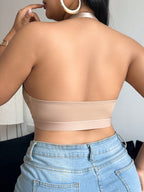 Plus Size Front Closure Halter Bra | Wireless Comfort Support Bra | Easy Wear Soft Stretch Everyday Bralette | Seamless Lift Design