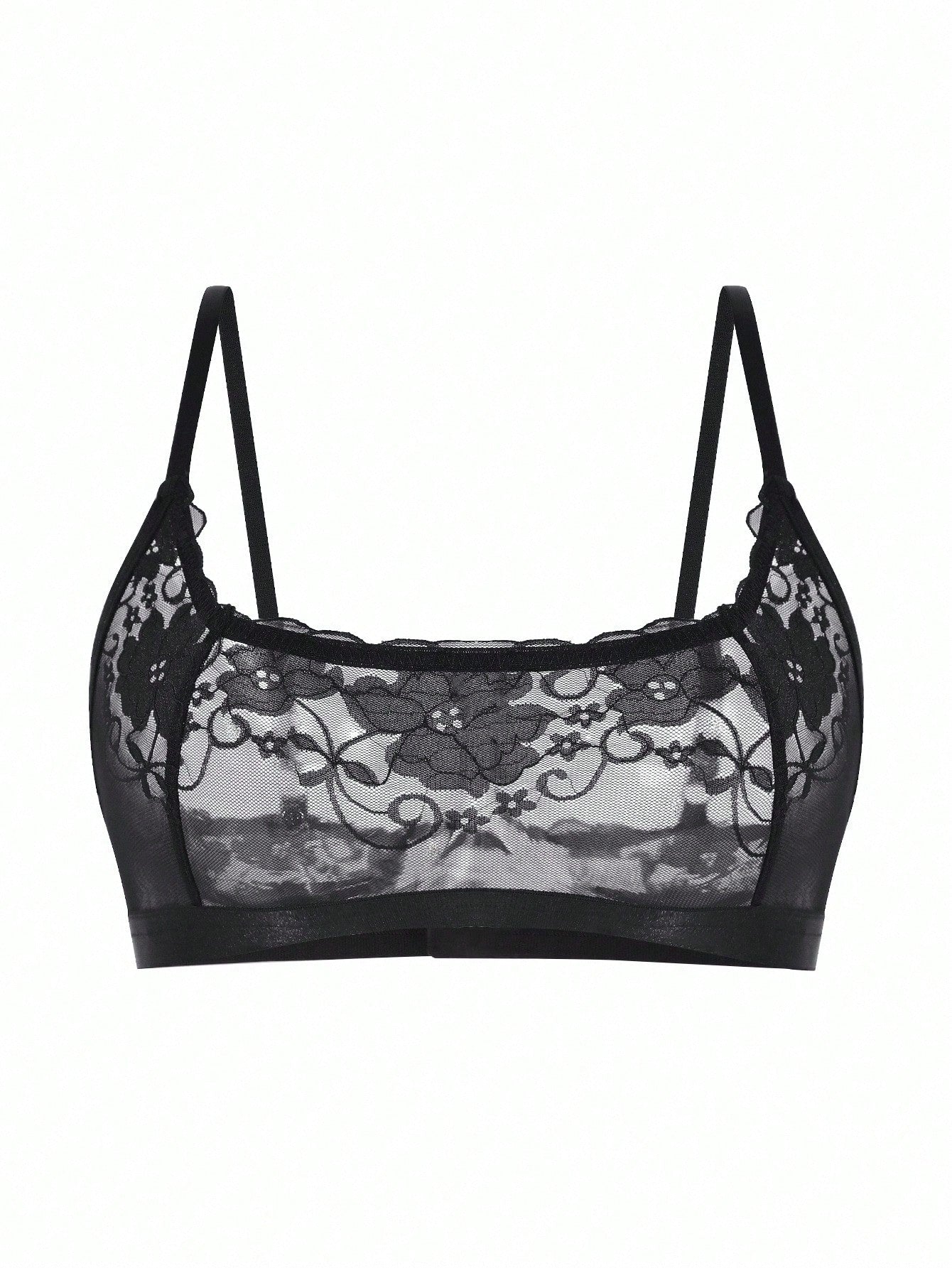 Women’s Floral Lace Sheer Bralette | Sexy Half Cup See-Through Romantic Lingerie Bra Top
