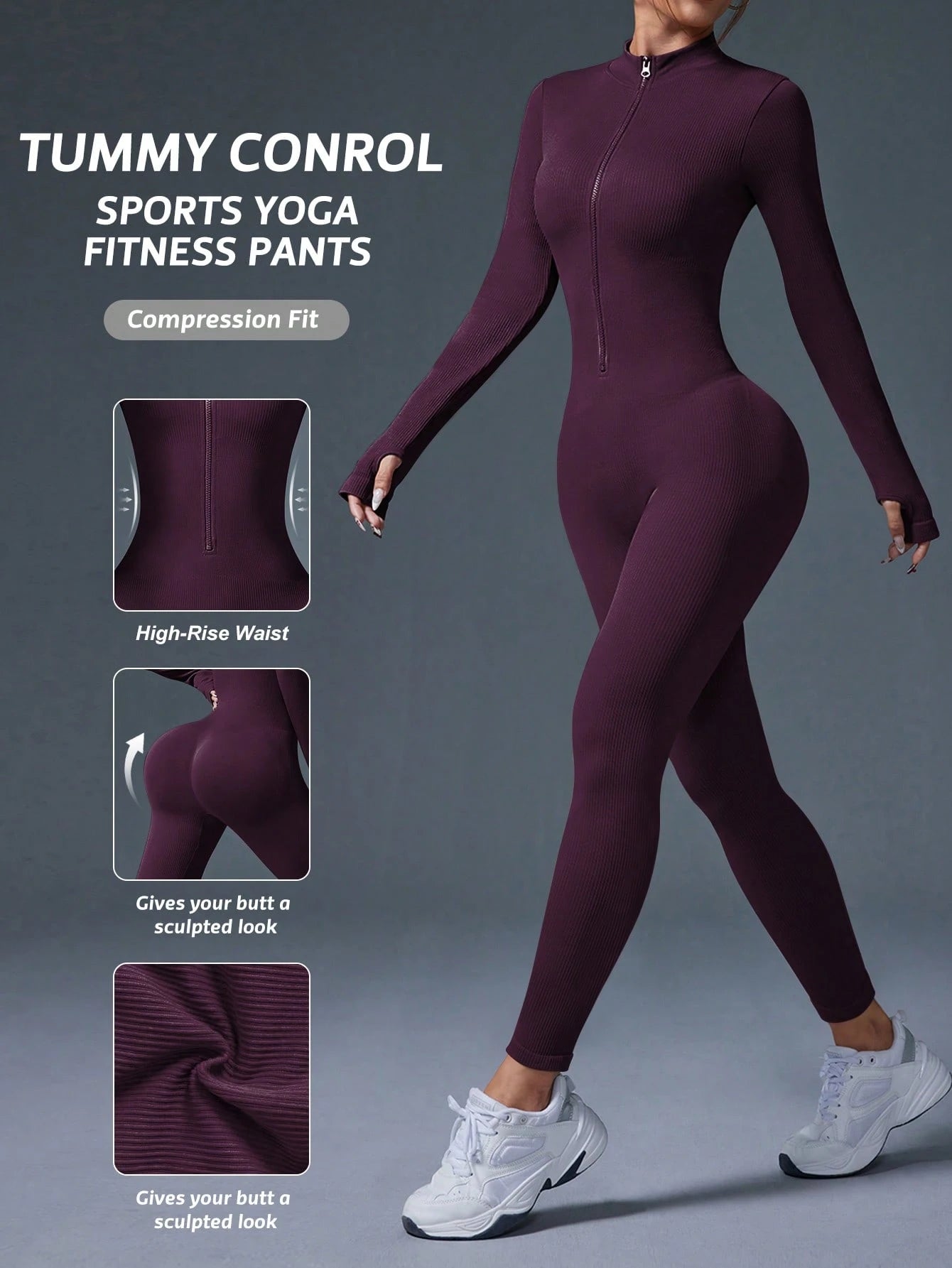Clean & Direct (Highly Recommended)  Women's Long Sleeve Zip-Front Activewear Jumpsuit