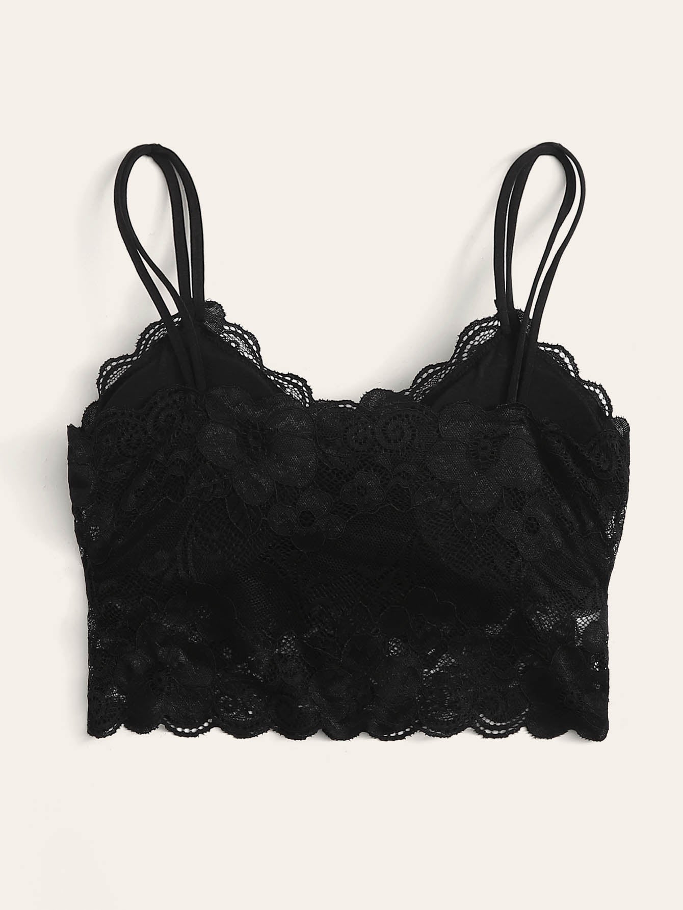French Lace Scallop Bralette | Wide Strap Wireless Comfort Bra  |  Soft Medium Stretch | Elegant Romantic Lingerie