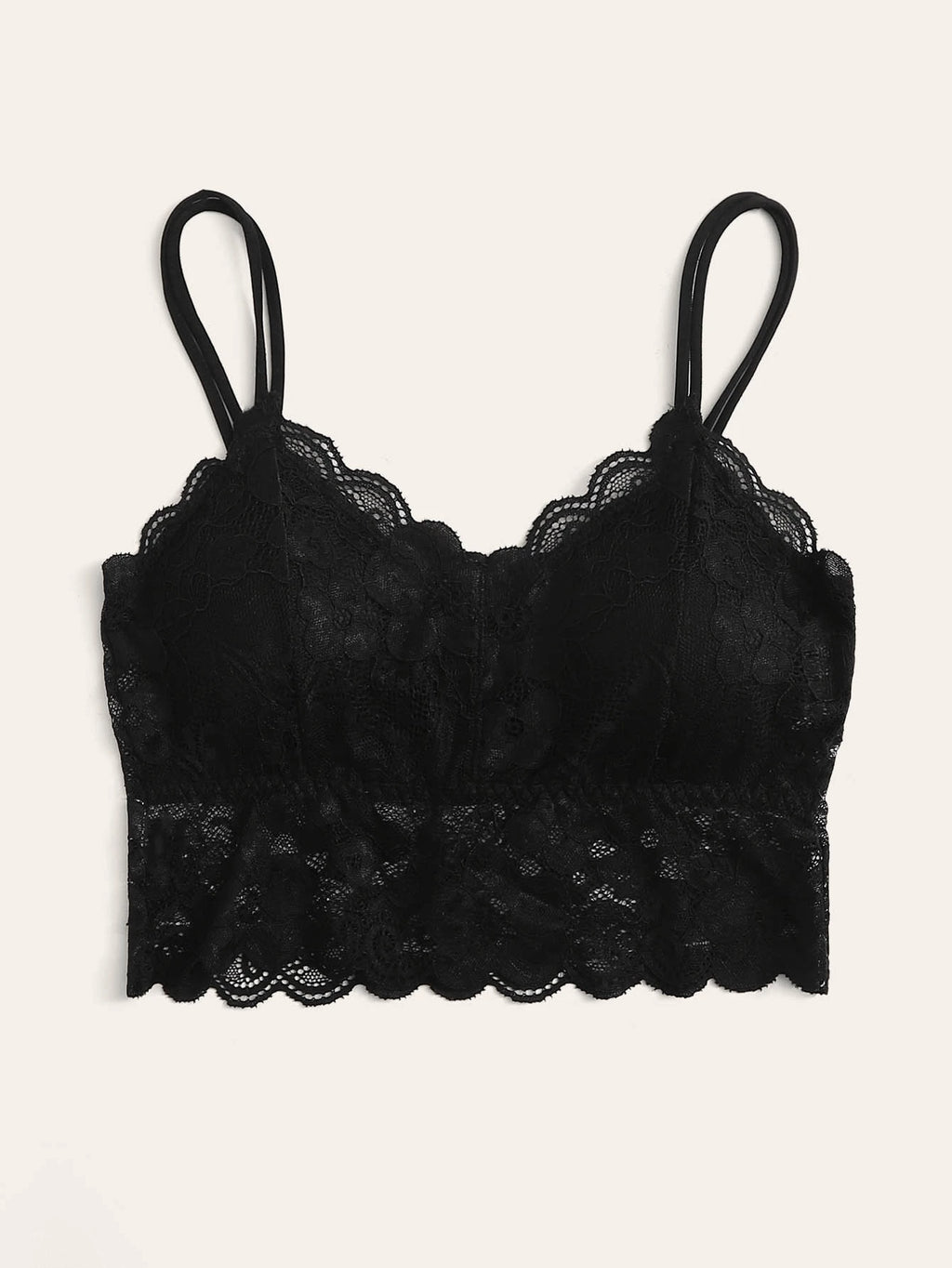 French Lace Scallop Bralette | Wide Strap Wireless Comfort Bra  |  Soft Medium Stretch | Elegant Romantic Lingerie