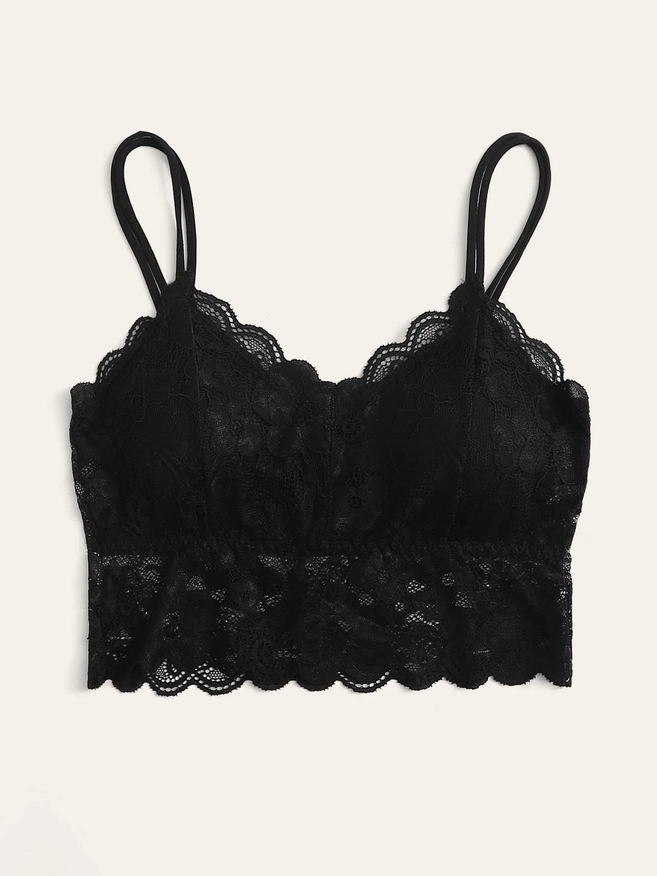 French Lace Scallop Bralette | Wide Strap Wireless Comfort Bra  |  Soft Medium Stretch | Elegant Romantic Lingerie