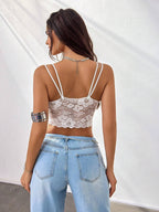French Lace Scallop Bralette | Wide Strap Wireless Comfort Bra  |  Soft Medium Stretch | Elegant Romantic Lingerie