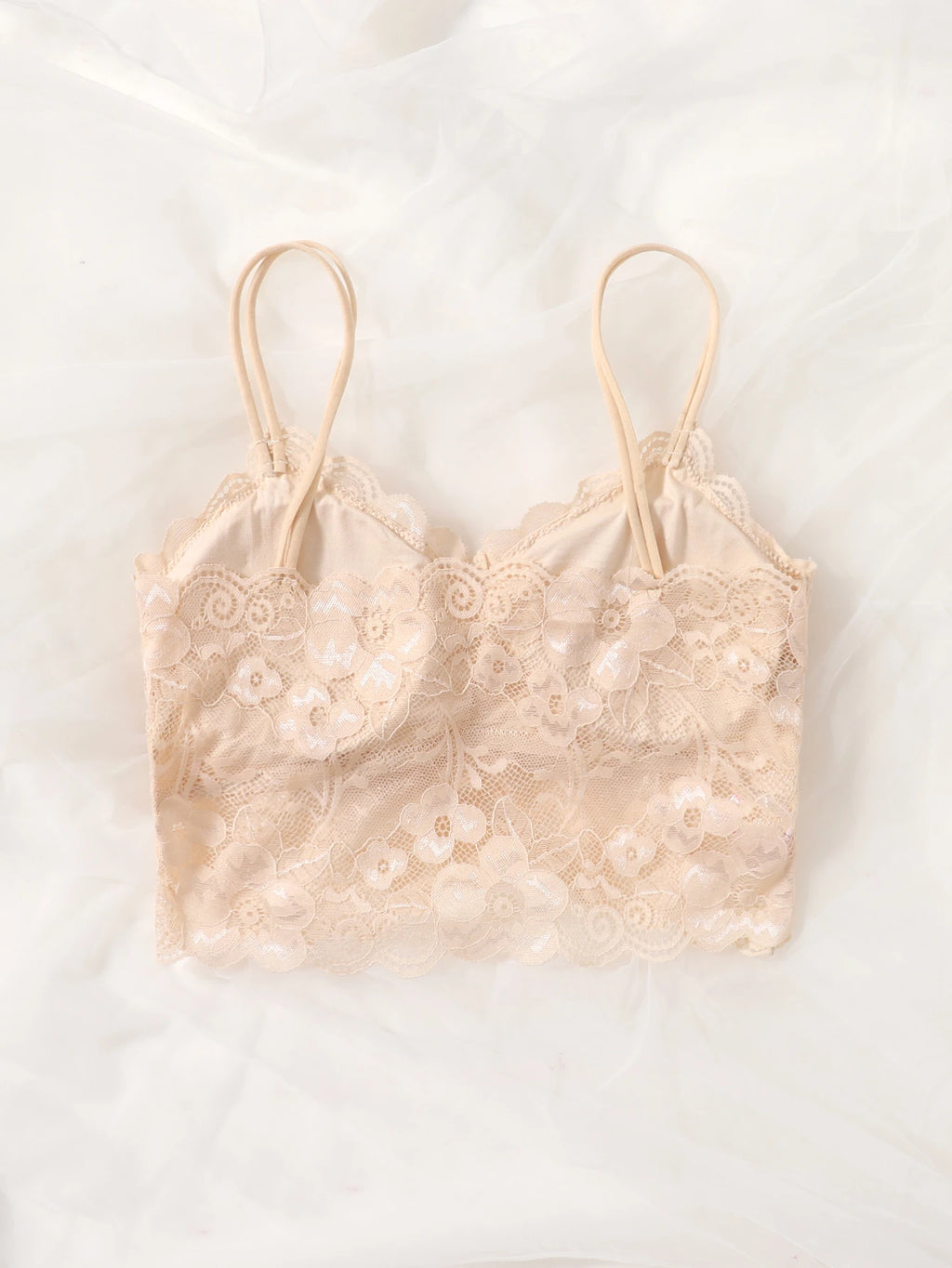 French Lace Scallop Bralette | Wide Strap Wireless Comfort Bra  |  Soft Medium Stretch | Elegant Romantic Lingerie