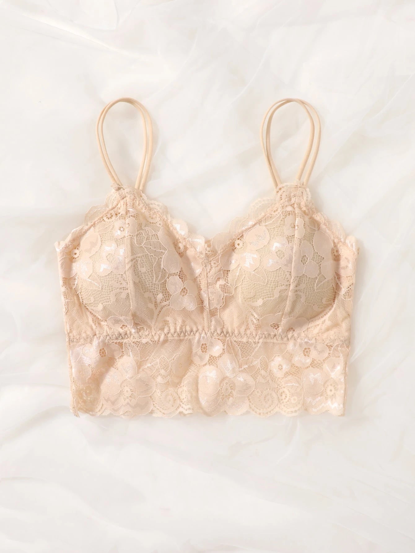 French Lace Scallop Bralette | Wide Strap Wireless Comfort Bra  |  Soft Medium Stretch | Elegant Romantic Lingerie