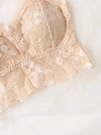 French Lace Scallop Bralette | Wide Strap Wireless Comfort Bra  |  Soft Medium Stretch | Elegant Romantic Lingerie
