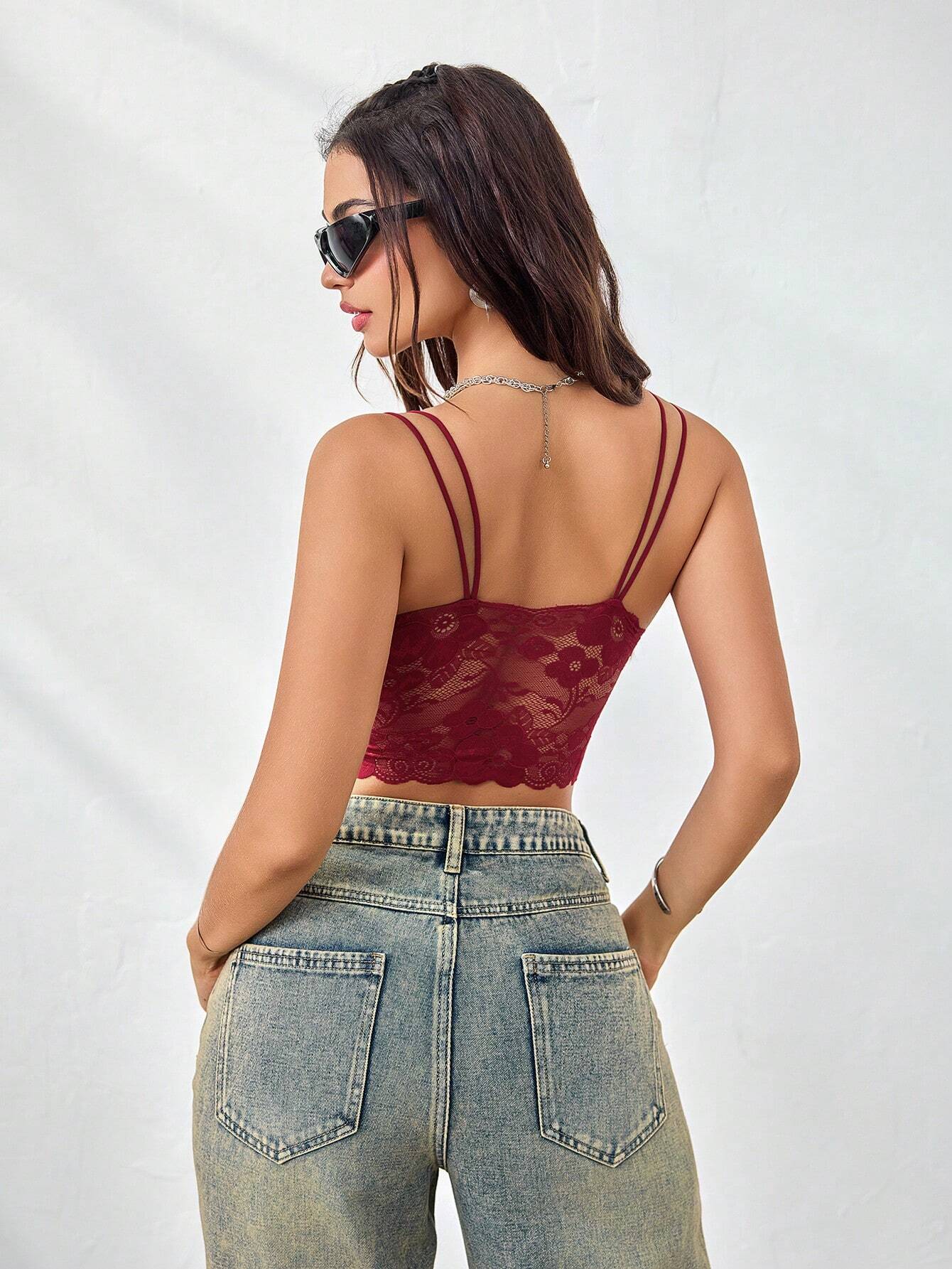 French Lace Scallop Bralette | Wide Strap Wireless Comfort Bra  |  Soft Medium Stretch | Elegant Romantic Lingerie