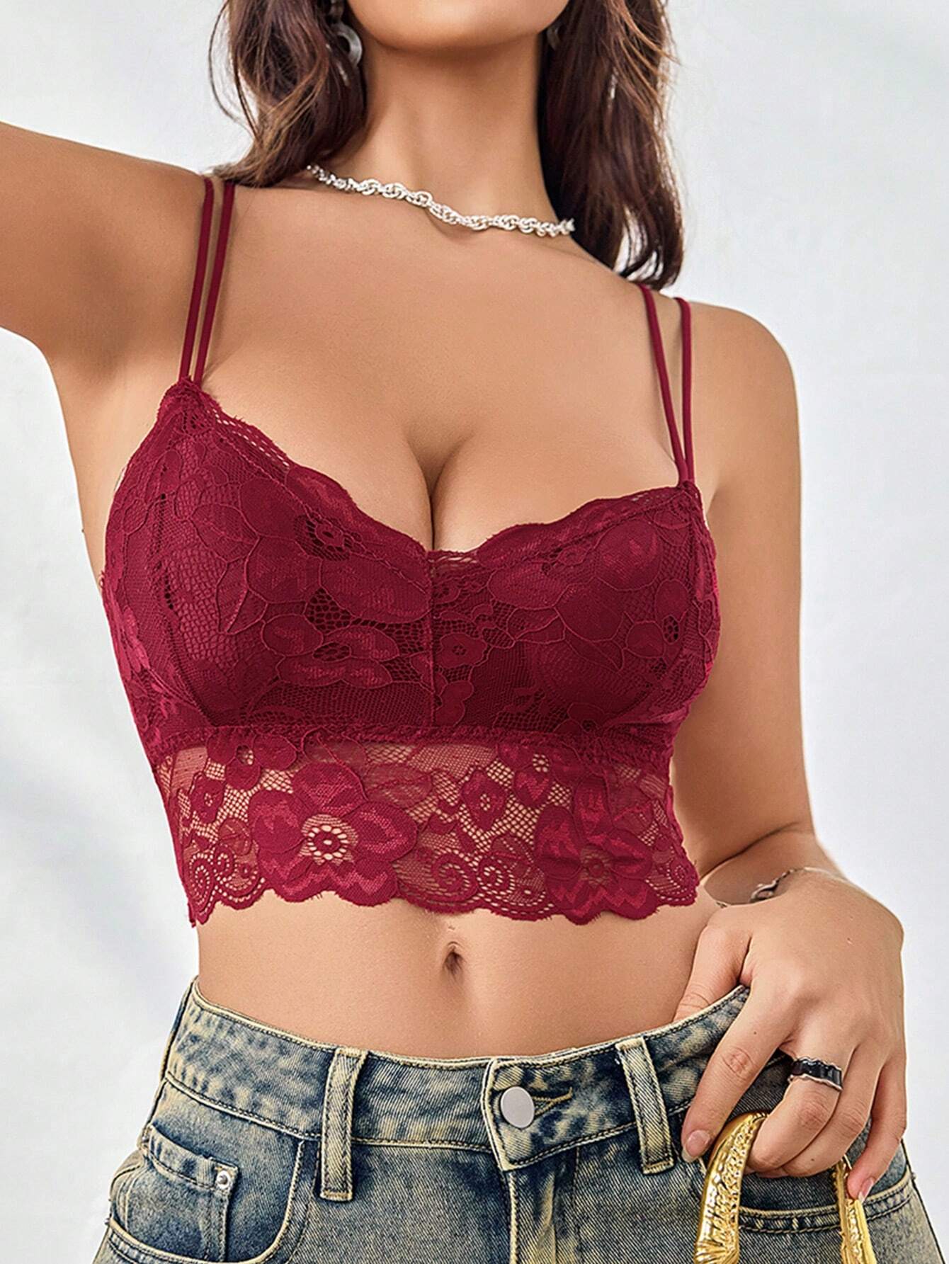 French Lace Scallop Bralette | Wide Strap Wireless Comfort Bra  |  Soft Medium Stretch | Elegant Romantic Lingerie