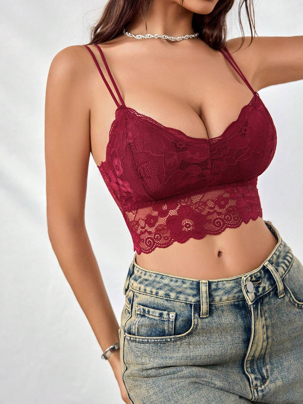 French Lace Scallop Bralette | Wide Strap Wireless Comfort Bra  |  Soft Medium Stretch | Elegant Romantic Lingerie