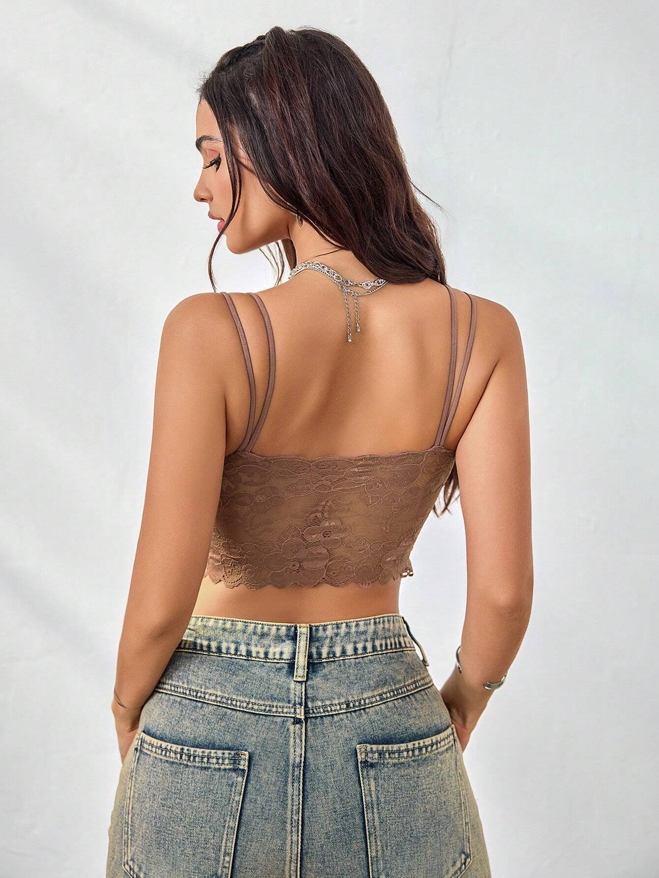 French Lace Scallop Bralette | Wide Strap Wireless Comfort Bra  |  Soft Medium Stretch | Elegant Romantic Lingerie