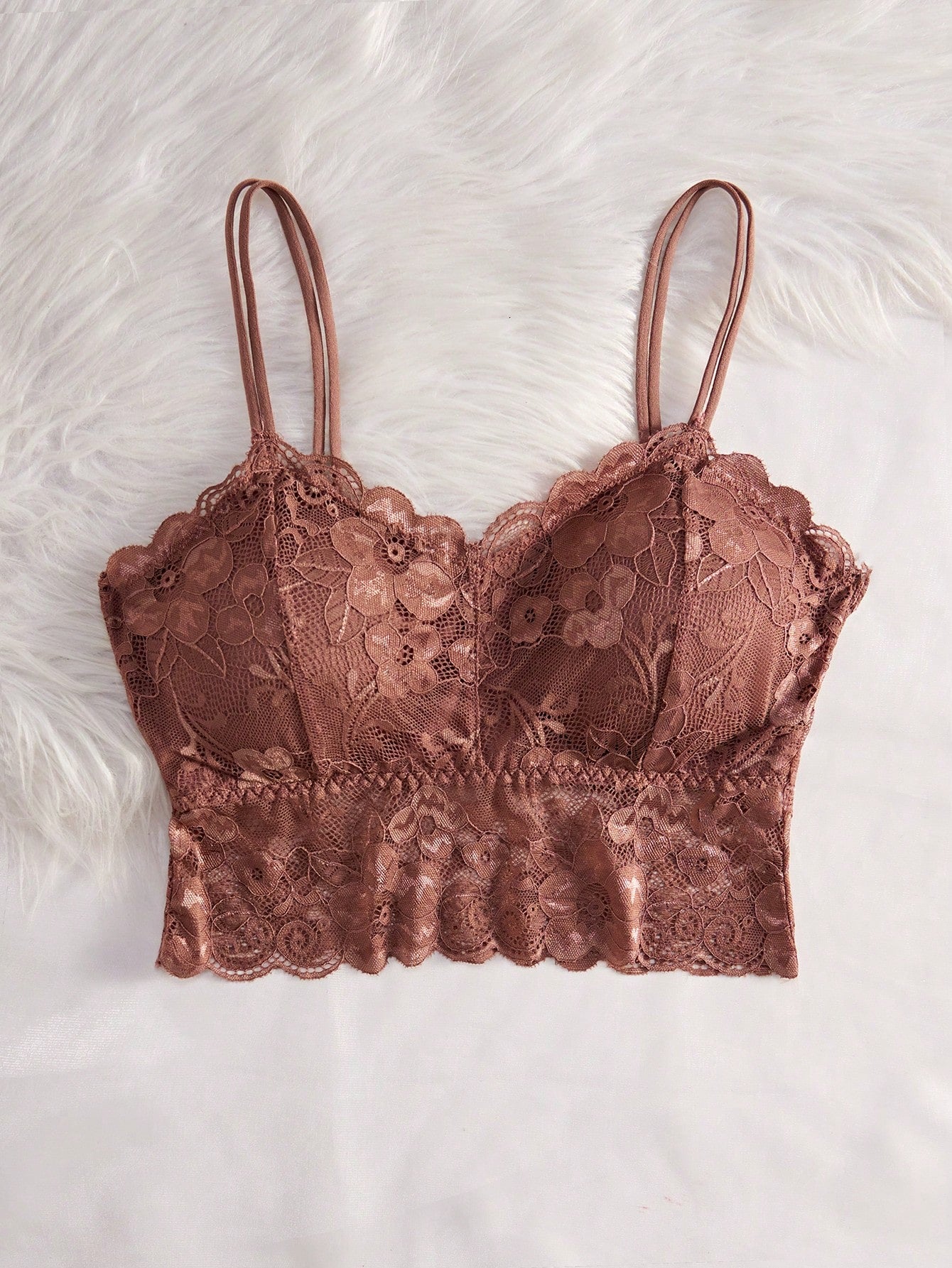 French Lace Scallop Bralette | Wide Strap Wireless Comfort Bra  |  Soft Medium Stretch | Elegant Romantic Lingerie