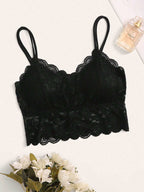 French Lace Scallop Bralette | Wide Strap Wireless Comfort Bra  |  Soft Medium Stretch | Elegant Romantic Lingerie