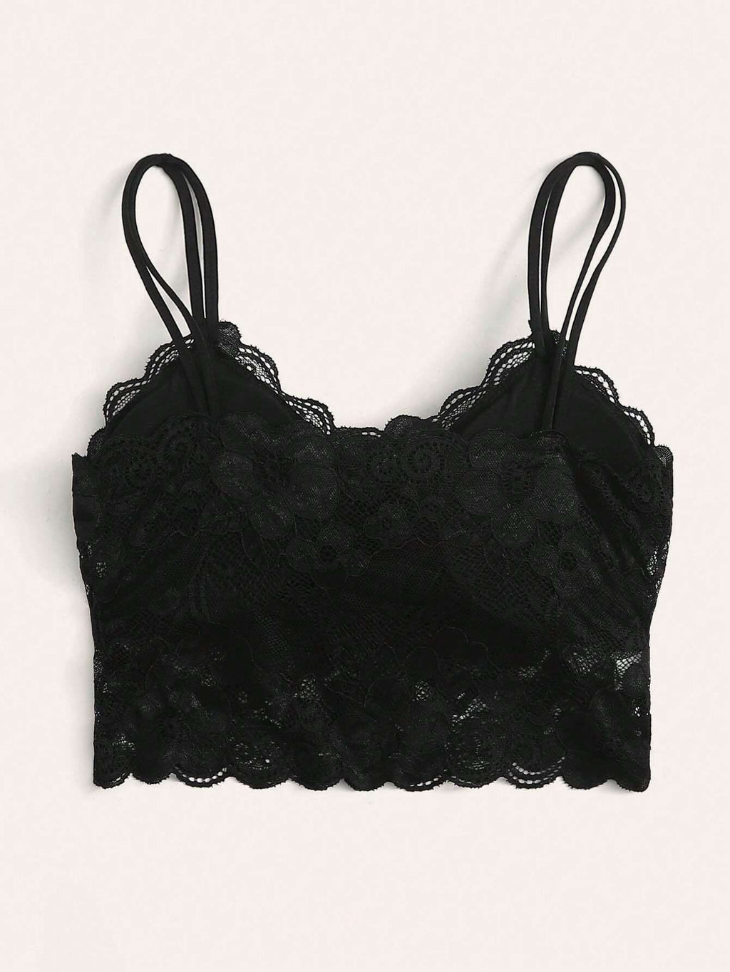 French Lace Scallop Bralette | Wide Strap Wireless Comfort Bra  |  Soft Medium Stretch | Elegant Romantic Lingerie