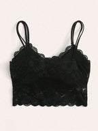 French Lace Scallop Bralette | Wide Strap Wireless Comfort Bra  |  Soft Medium Stretch | Elegant Romantic Lingerie