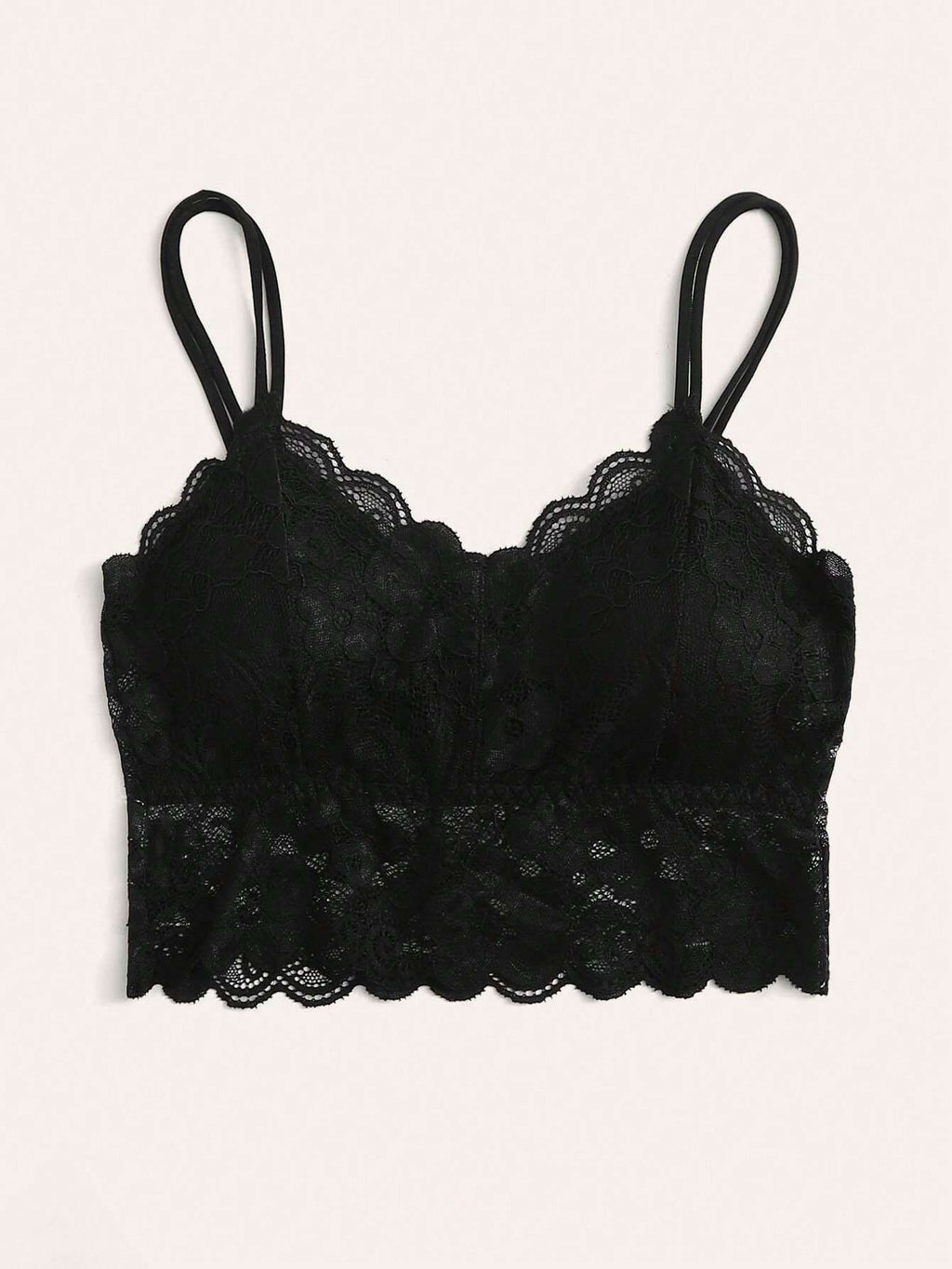 French Lace Scallop Bralette | Wide Strap Wireless Comfort Bra  |  Soft Medium Stretch | Elegant Romantic Lingerie