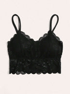 French Lace Scallop Bralette | Wide Strap Wireless Comfort Bra  |  Soft Medium Stretch | Elegant Romantic Lingerie