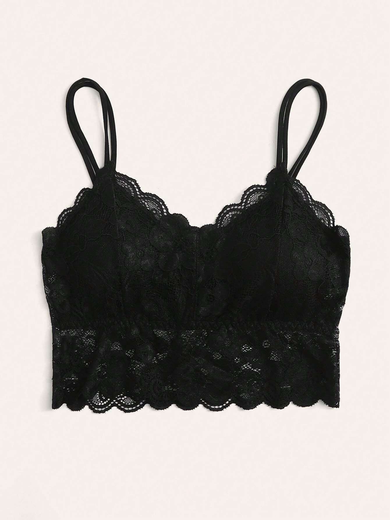 French Lace Scallop Bralette | Wide Strap Wireless Comfort Bra  |  Soft Medium Stretch | Elegant Romantic Lingerie