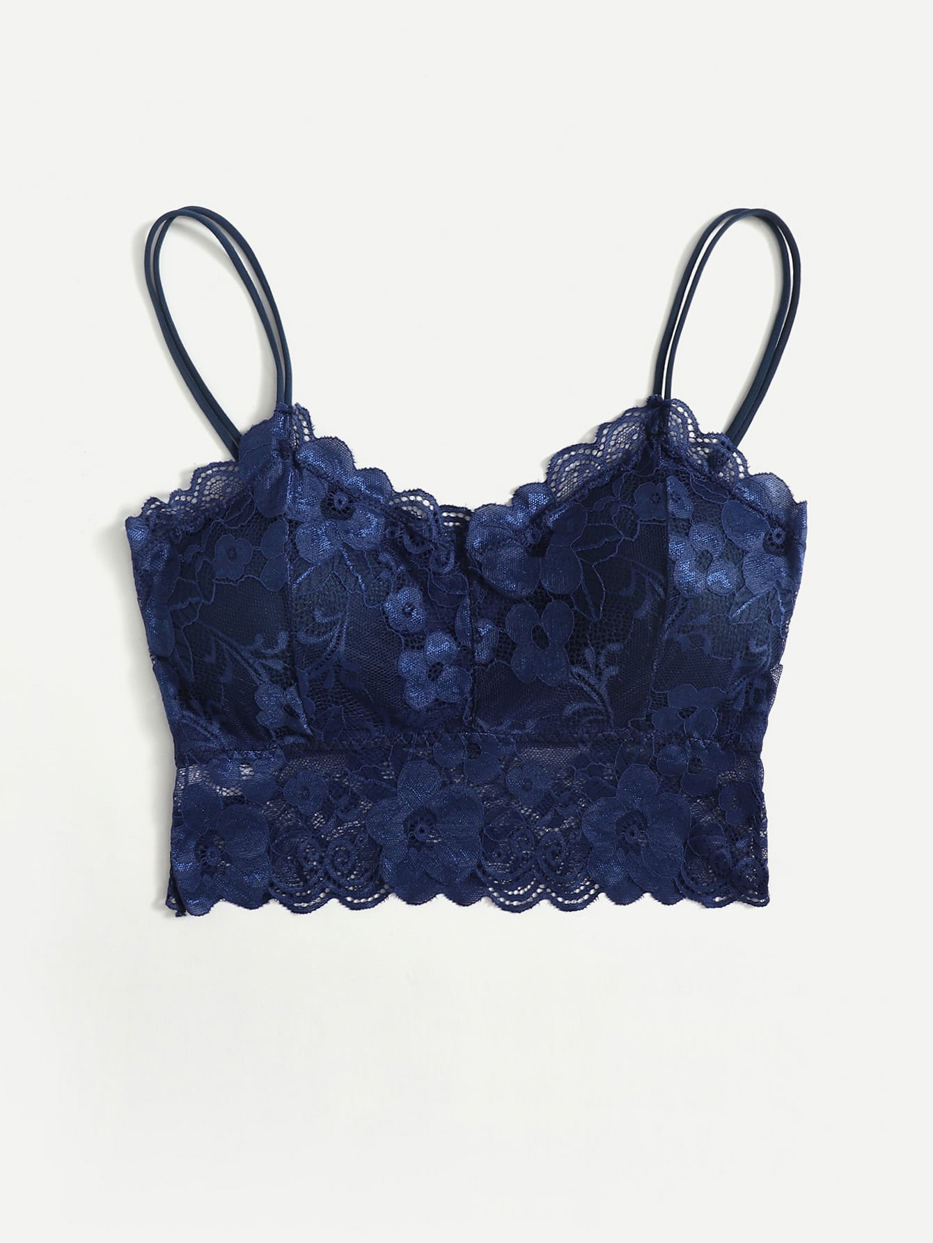French Lace Scallop Bralette | Wide Strap Wireless Comfort Bra  |  Soft Medium Stretch | Elegant Romantic Lingerie