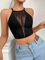 Women’s Sheer Mesh Wireless Bra | Sexy Cross-back Contrast Lace Bralette