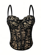 Floral Lace Trim Bustier Corset – High-Compression Shaper Top
