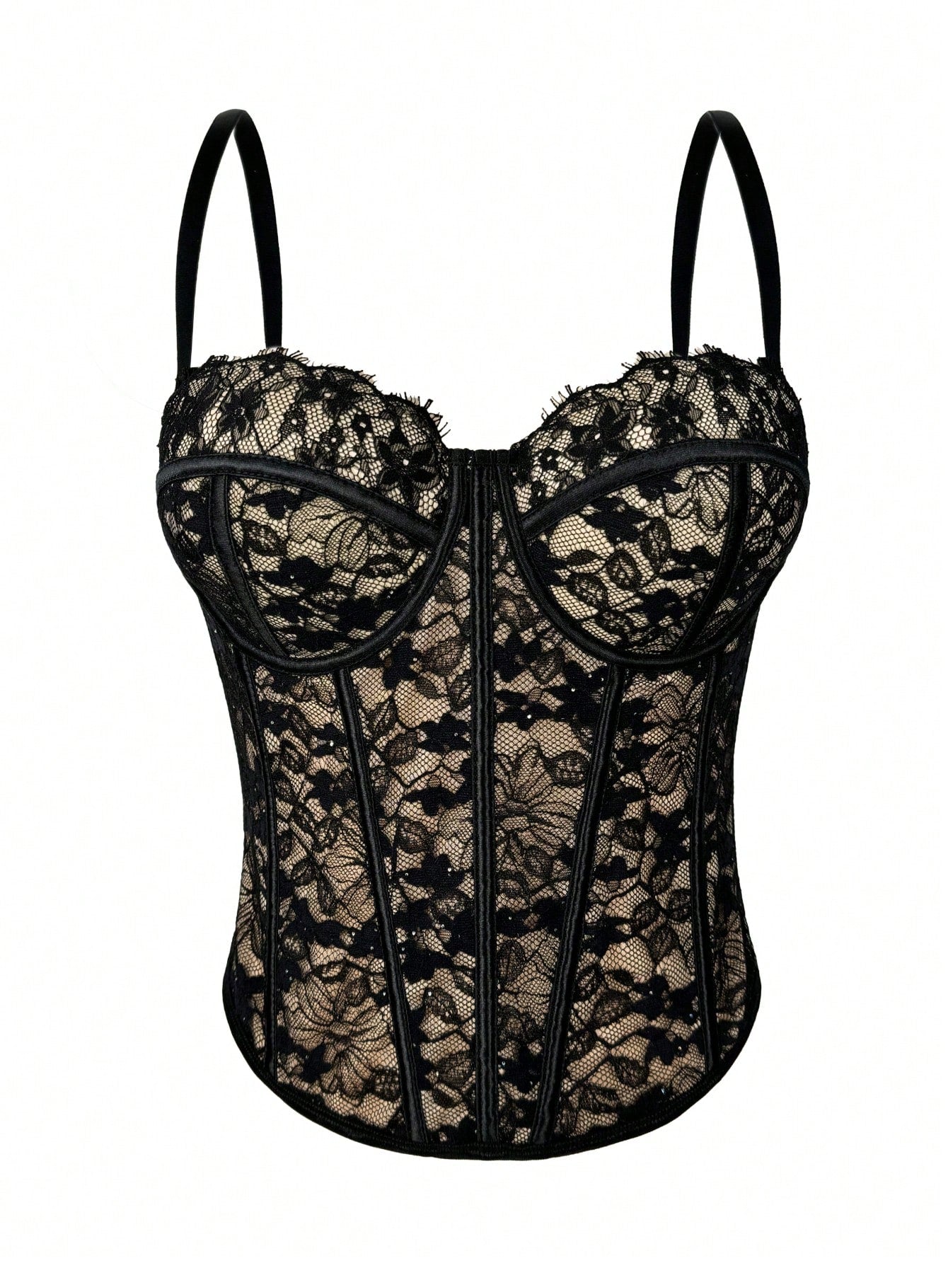 Floral Lace Trim Bustier Corset – High-Compression Shaper Top