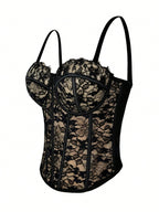 Floral Lace Trim Bustier Corset – High-Compression Shaper Top