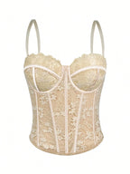 Floral Lace Trim Bustier Corset – High-Compression Shaper Top