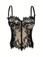 Floral Lace Trim Bustier Corset – High-Compression Shaper Top