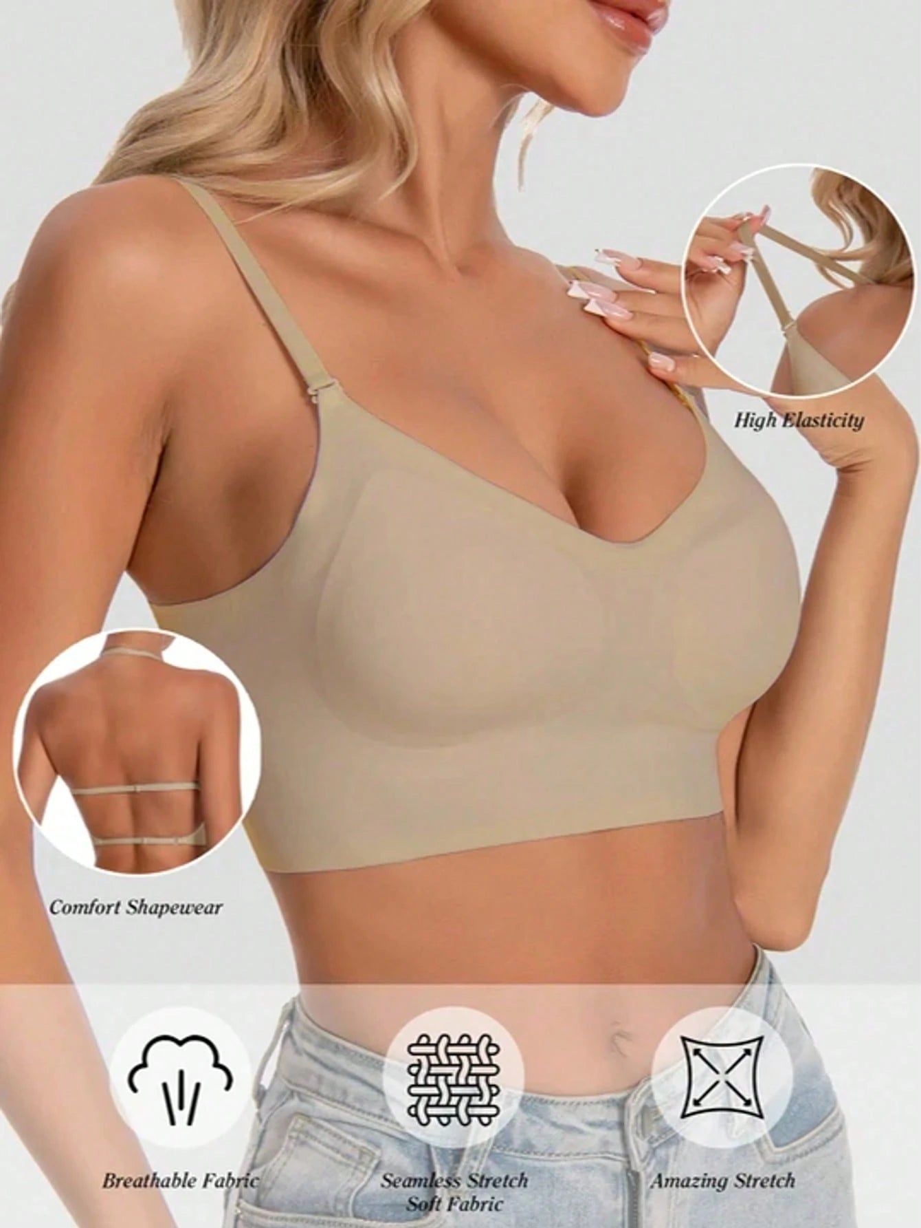 Seamless Backless Bra | Adjustable Straps Breathable Comfort Lightweight Fit | Bridal & Formal Wear