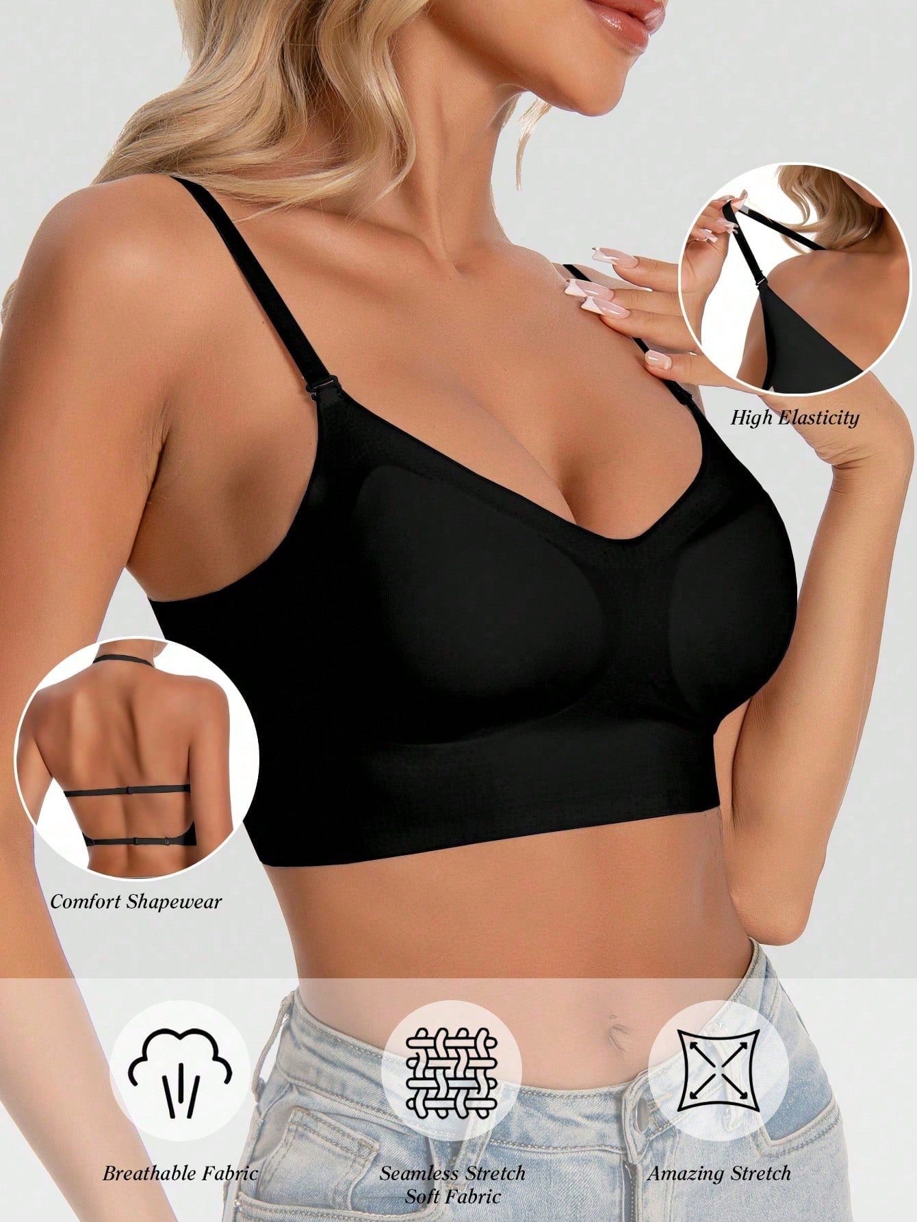 Seamless Backless Bra | Adjustable Straps Breathable Comfort Lightweight Fit | Bridal & Formal Wear