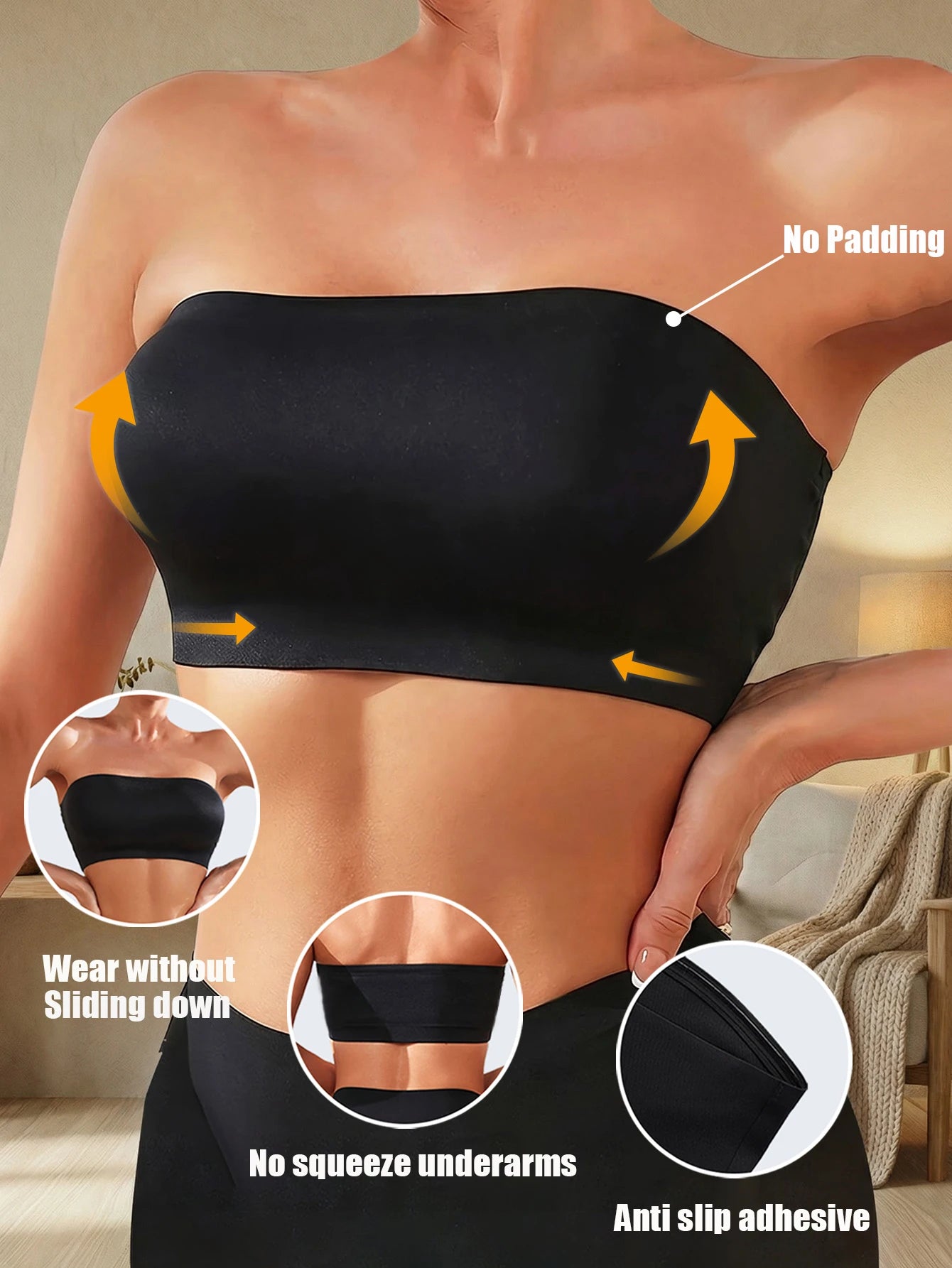 Strapless Bandeau Bra | Seamless Wireless Unpadded Fit | Backless Comfortable Everyday Lingerie