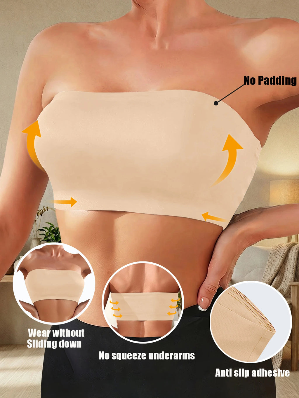 Strapless Bandeau Bra | Seamless Wireless Unpadded Fit | Backless Comfortable Everyday Lingerie