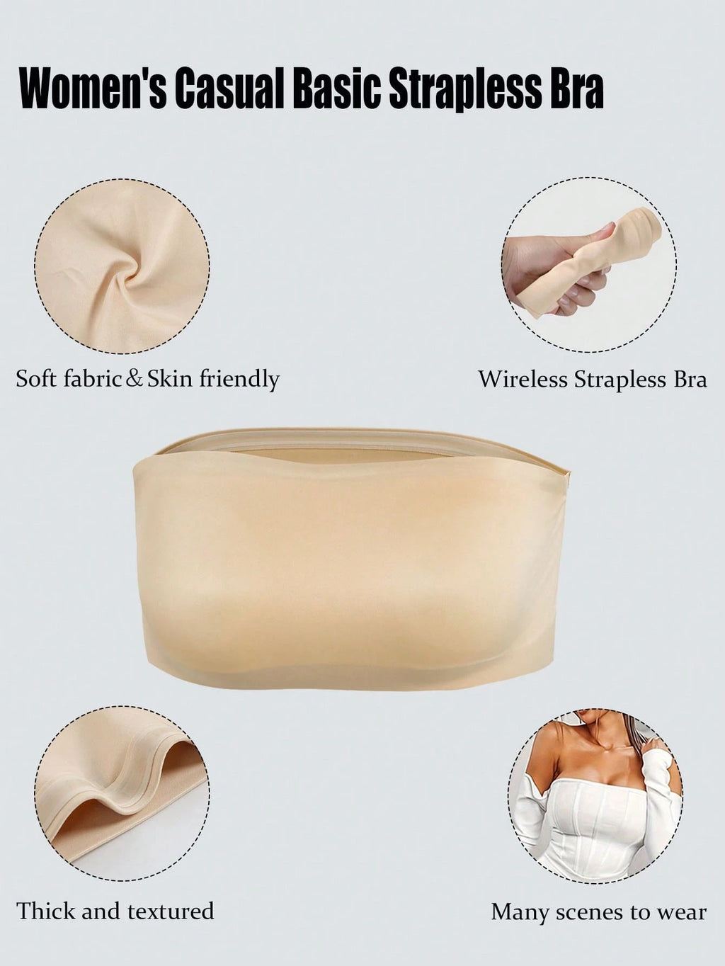Strapless Bandeau Bra | Seamless Wireless Unpadded Fit | Backless Comfortable Everyday Lingerie