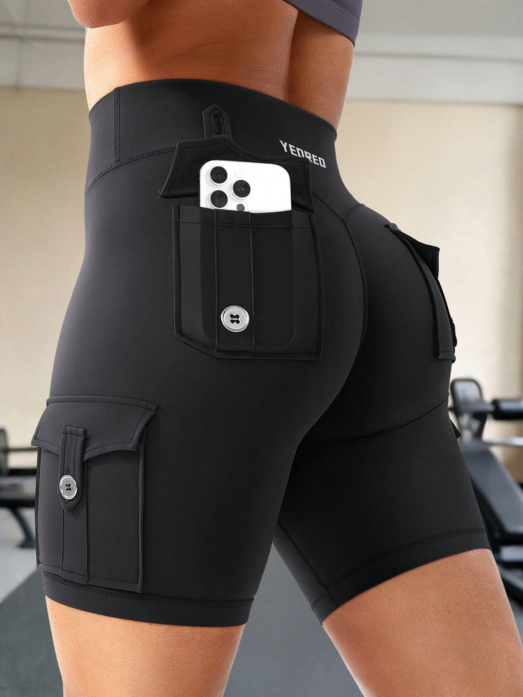 Clean & Professional (Recommended)  Women's High Waisted 8" Biker Shorts with Cargo Pockets