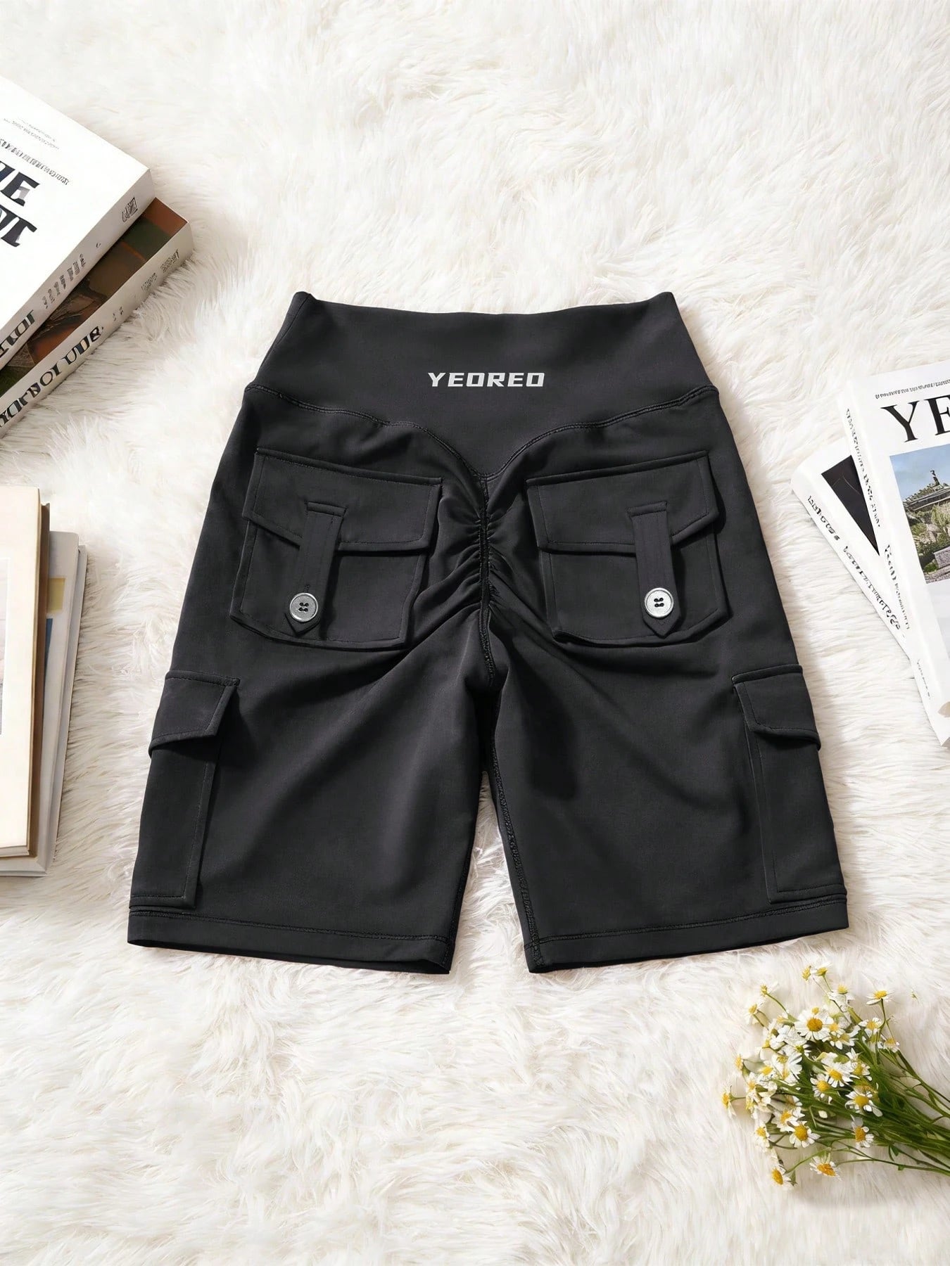 Clean & Professional (Recommended)  Women's High Waisted 8" Biker Shorts with Cargo Pockets