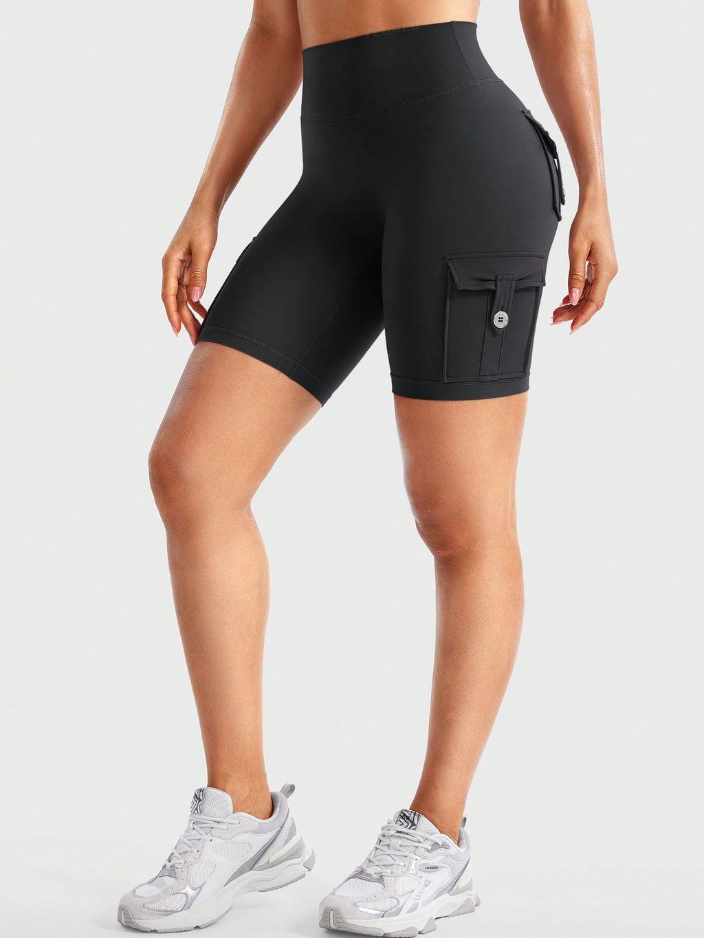 Clean & Professional (Recommended)  Women's High Waisted 8" Biker Shorts with Cargo Pockets