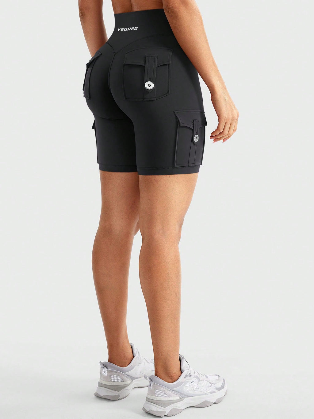 Clean & Professional (Recommended)  Women's High Waisted 8" Biker Shorts with Cargo Pockets