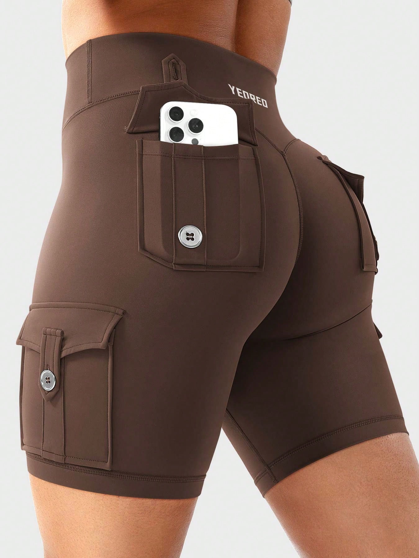 Clean & Professional (Recommended)  Women's High Waisted 8" Biker Shorts with Cargo Pockets