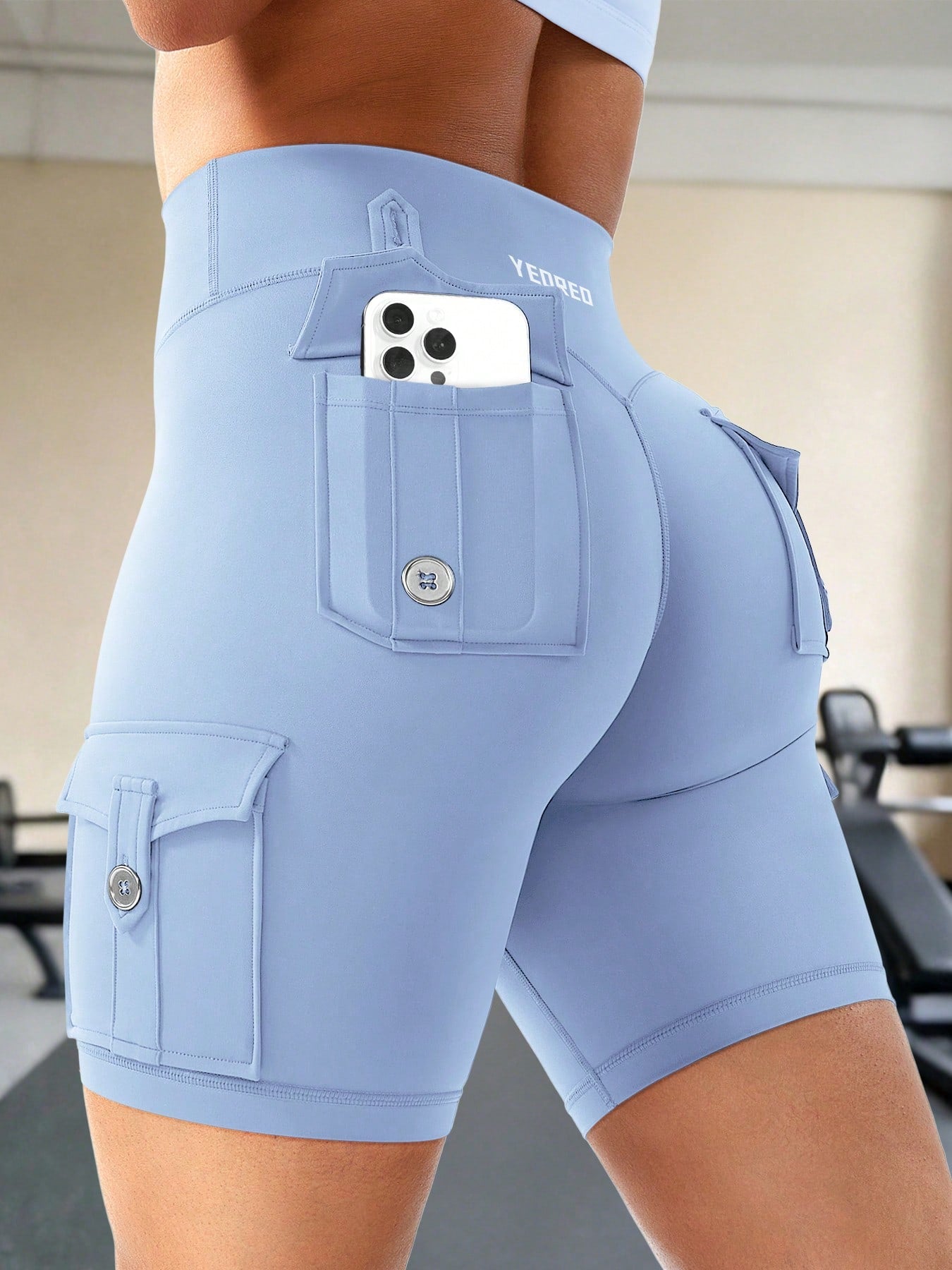 Clean & Professional (Recommended)  Women's High Waisted 8" Biker Shorts with Cargo Pockets