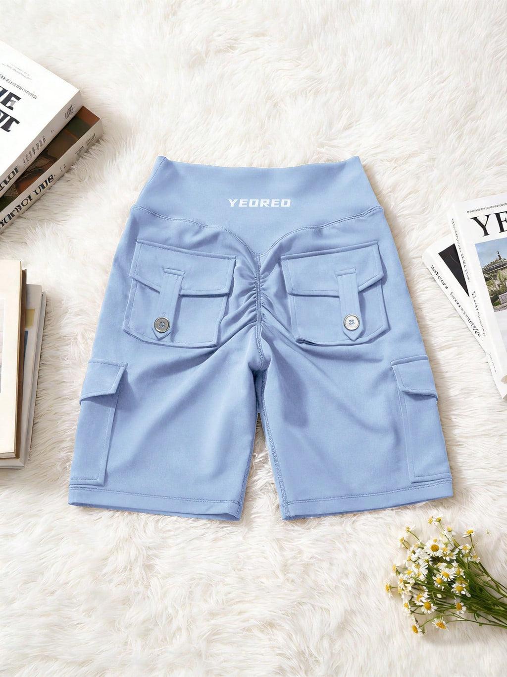 Clean & Professional (Recommended)  Women's High Waisted 8" Biker Shorts with Cargo Pockets
