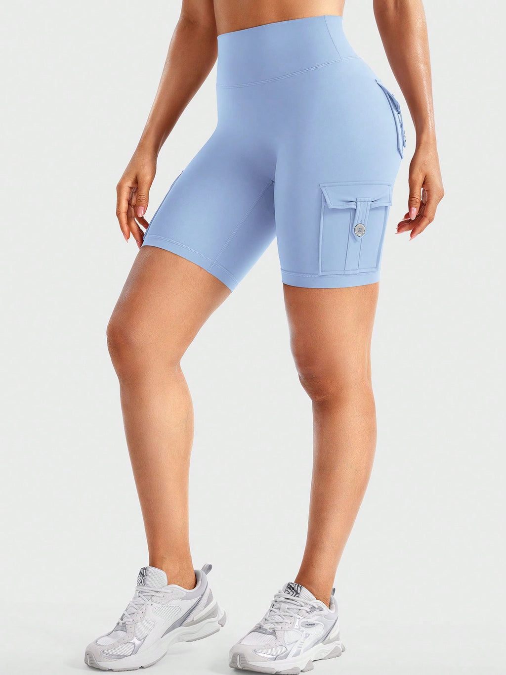 Clean & Professional (Recommended)  Women's High Waisted 8" Biker Shorts with Cargo Pockets